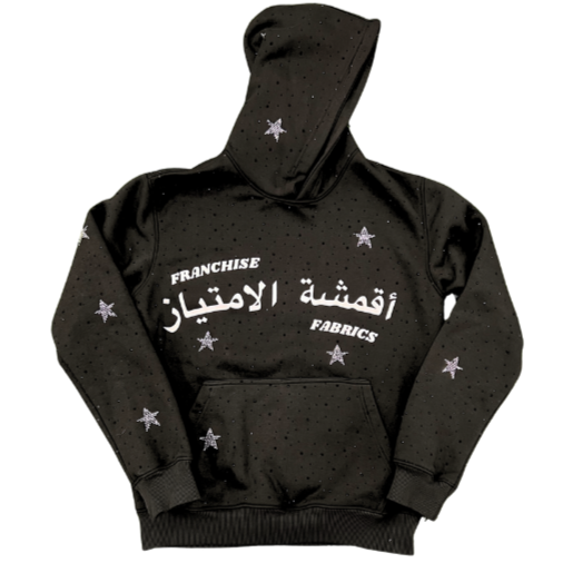 “Arabic Collection" Hoodie in Black with Black Rhinestones